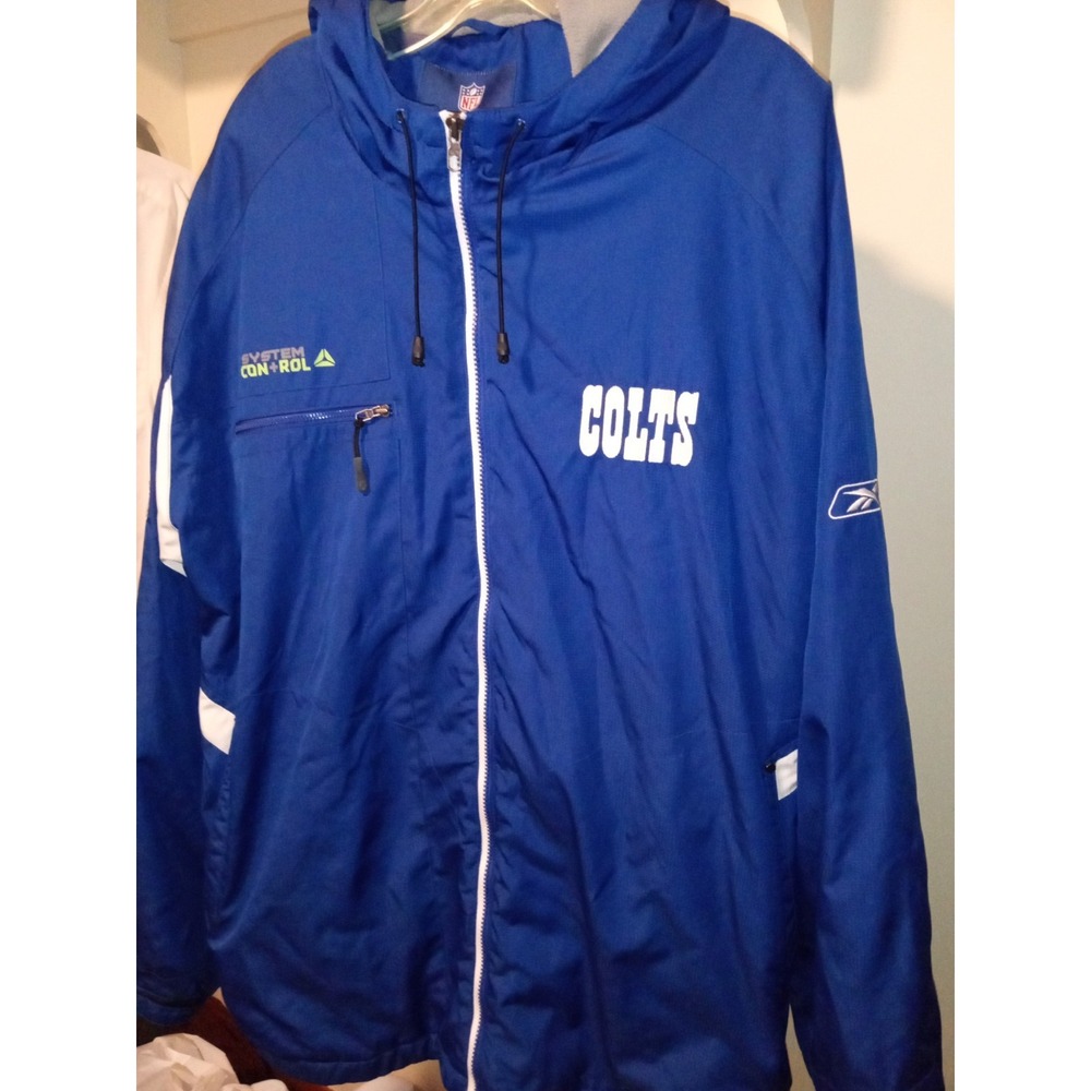 Reebok NFL Onfield Indianapolis Colts Jacket Mens XL Blue Full Zip Hooded Fleece